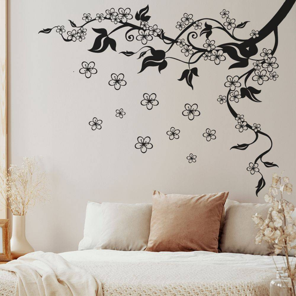 Stickers Muraux Fleurs de Cerisier Rose Autocollants Muraux Mural Stickers  Branche Arbre pour Chambre Salon Mur TV,Multi