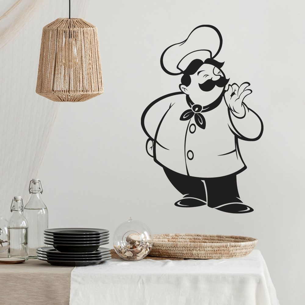 Stickers Muraux Cuisine Chef Autocollant Mural Vin Nourriture Décoration Murale  Cuisine Salle à Manger Restaurant,Multicolore,42 x 58 x 5 cm