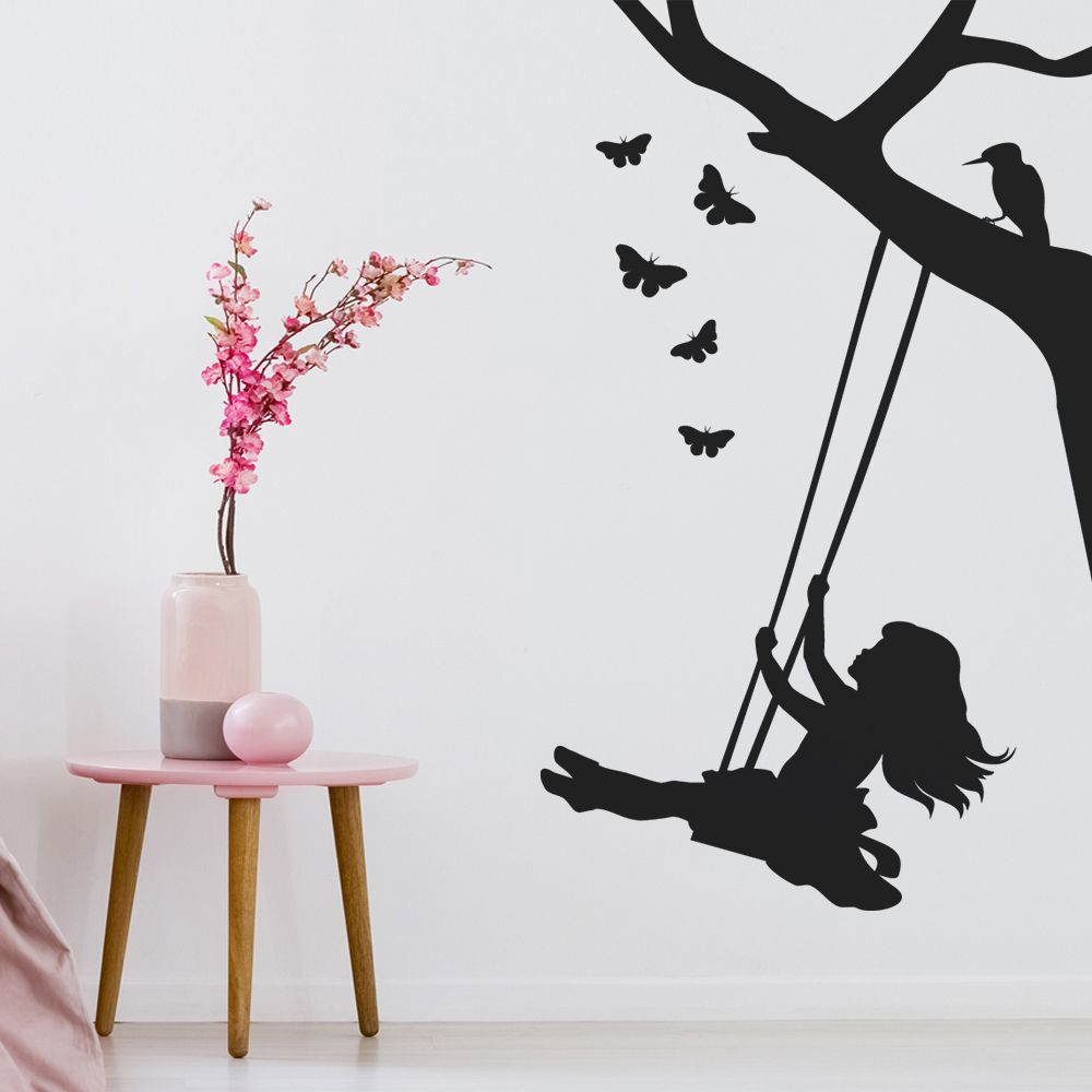 Sticker mural Balançoire fille pour enfant- Acte deco