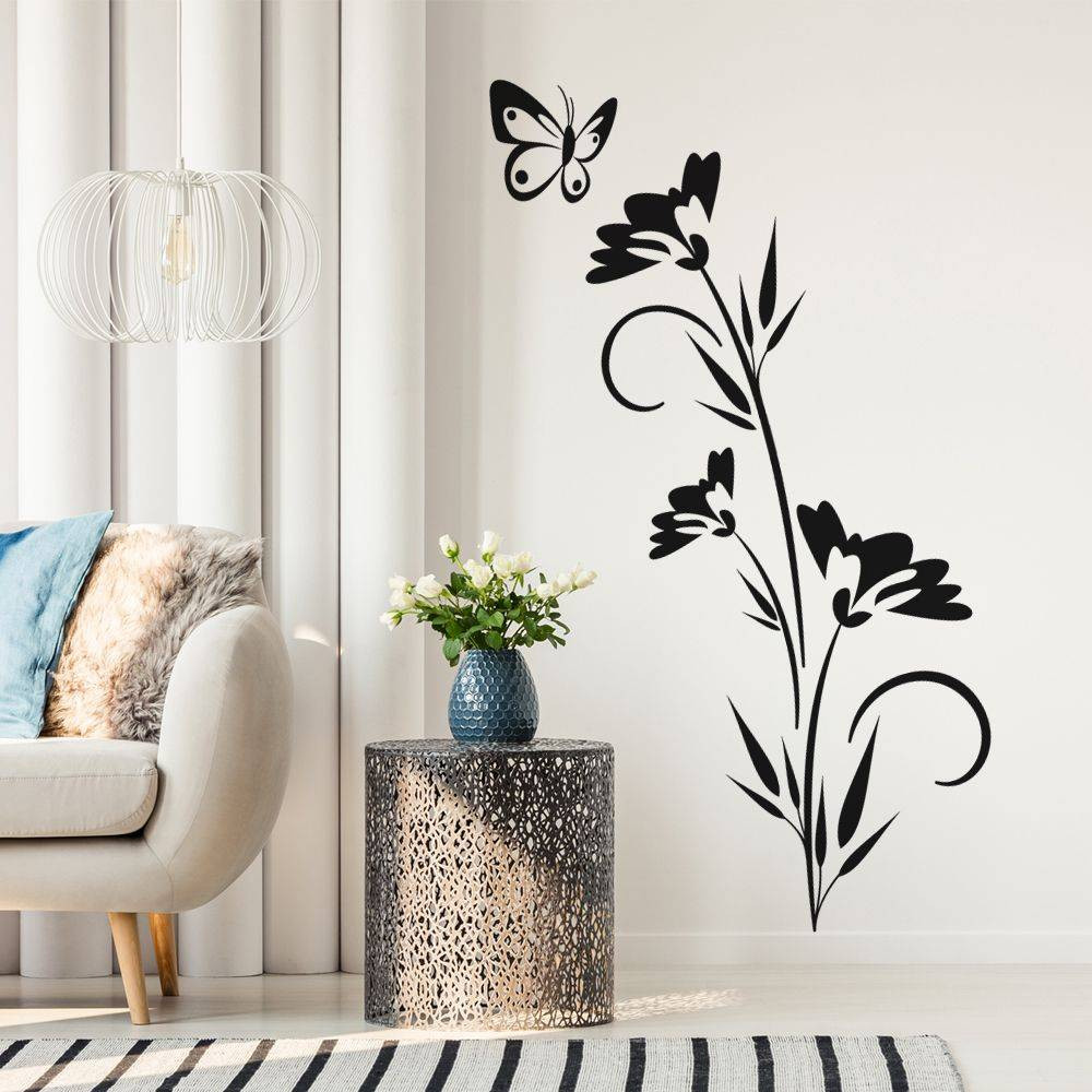 Arquiel Stickers Muraux Fleurs Papillon 3d Jardin Floral Sauvage  Autocollants Muraux Coin Mural Adulte Femmes Salon