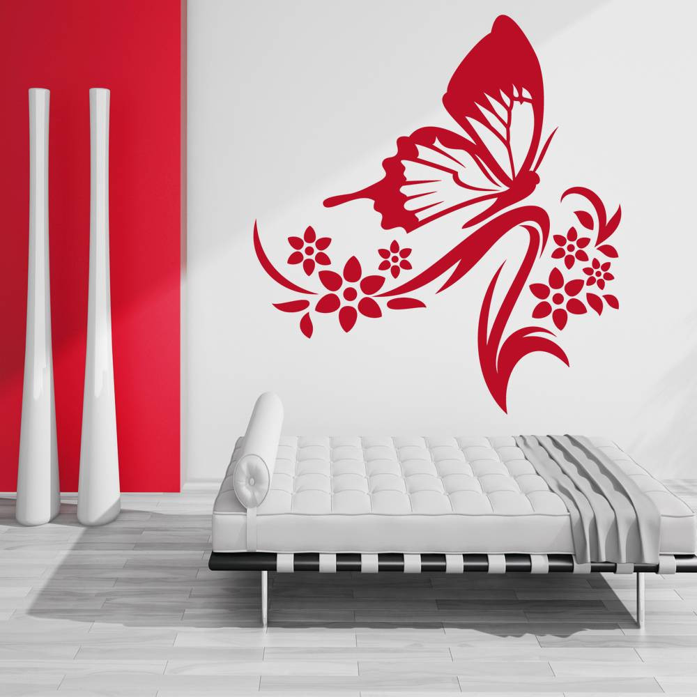 artzy Sticker mural salle de bain fleur et papillon - 88*57cm - Orange à  prix pas cher