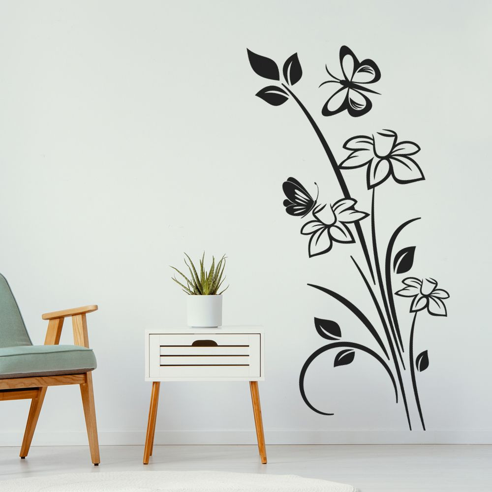 WallCircle - Stickers muraux - Cercle de papier peint - Fleurs - Vase -  Tableau 