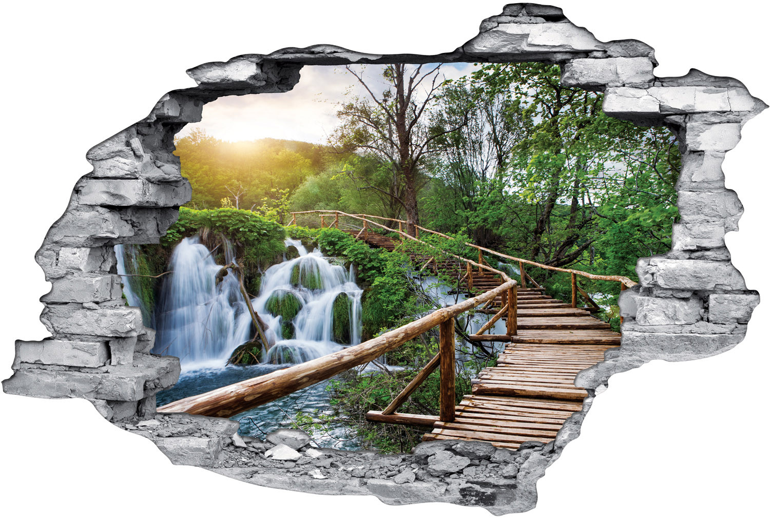 Sticker Porte Trompe-l'œil 3D Pont Suspendu Forêt - Autocollant PVC 85x200 Cm - Adhésif, Étanche - Déco Salon/Chambre